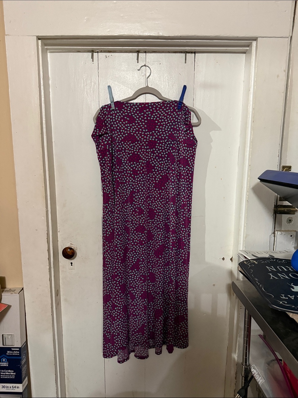LuLaRoe Magenta Printed Maxi Dress with Blue & Pink Heart Pattern